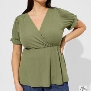 torrid olive green Ribbed Surplice Peplum Top plus size blouse size 3